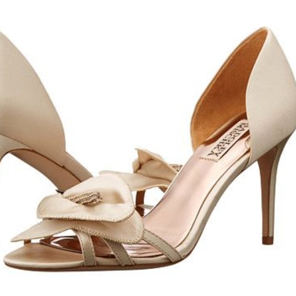 Badgley Mischka Ivory Satin Jeweled Wedding Heels